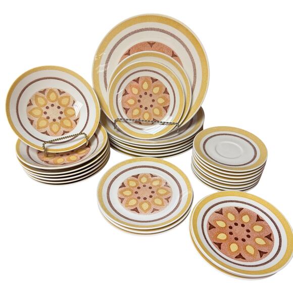 Vintage "Yellow Star" Dinner Plates by Taylor Smith Taylor (TST) Set of 4 - Picture 5 of 8